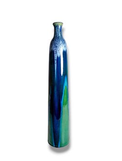 Vintage Pottery Louis Mulcahy 18" Vase Ireland Blue And Green Drip Glaze Original Signed 1984 One Of A Kind