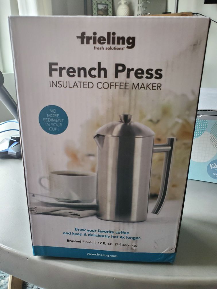 Stainless steel french press insulated coffee maker, new in box