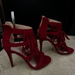 Red Fringe Heels -Size 37 / 6.5 - Great Condition!! Wore Once