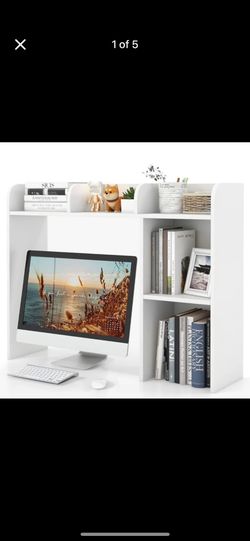 White Desktop Bookshelf Hutch