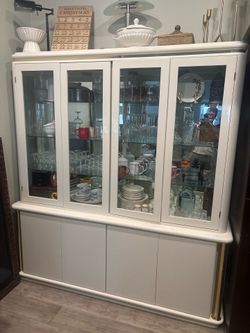 Vintage White China Cabinet