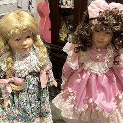 2 -17” Tall Porcelain Dolls Beutiful Dolls 