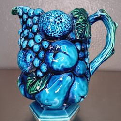 Vintage 1960s Inarco Mood Blue Indigo Fruit Pitcher E-2429 6.5in Tall.