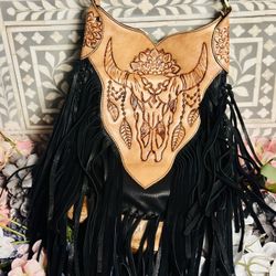 Bali Treasures Black toro leather bag