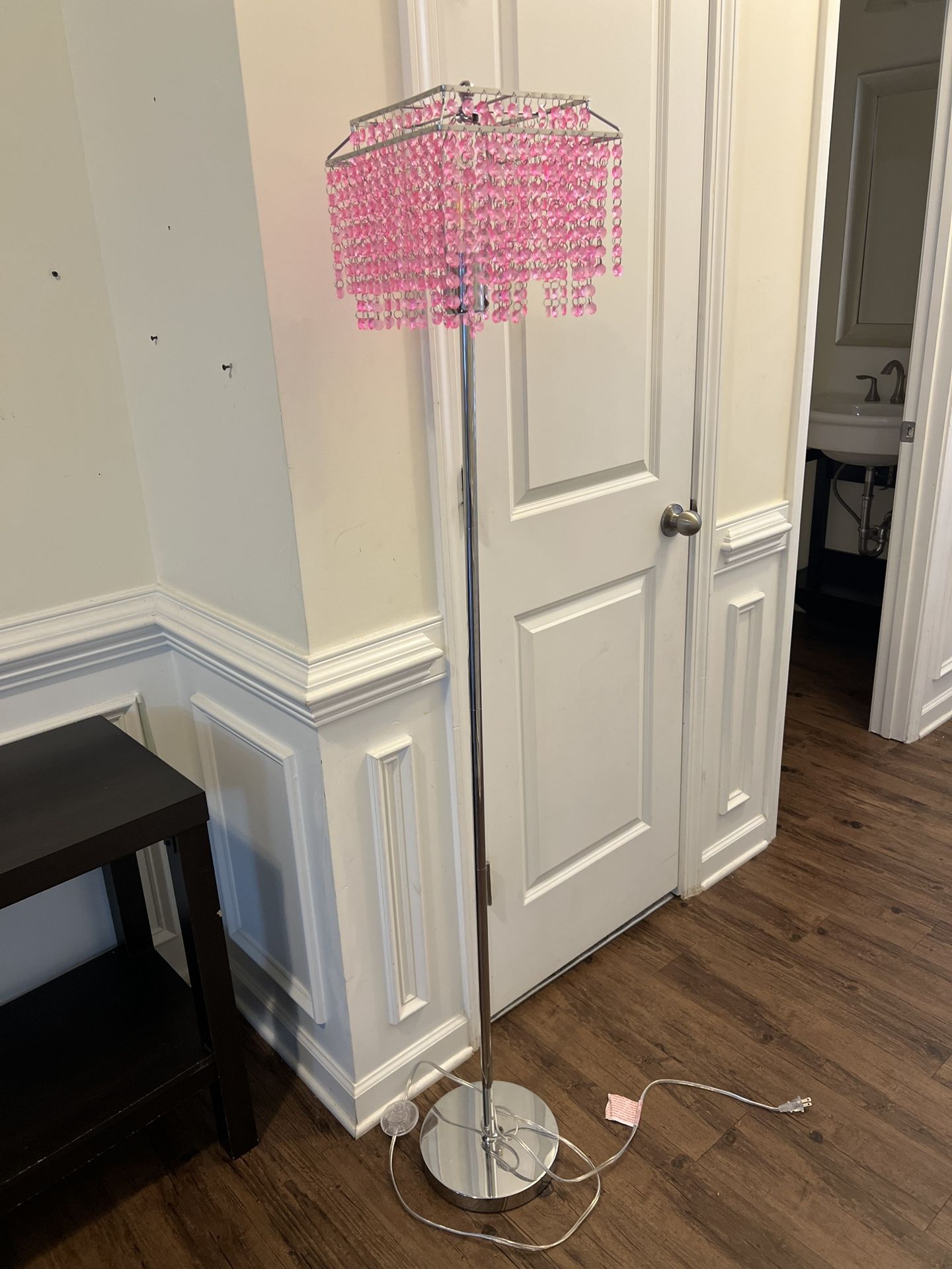 Chrome Floor Lamp w/ Pink Crystal Beaded Shade