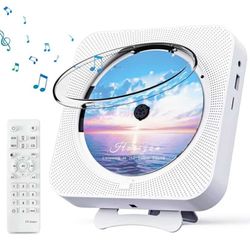 Bluetooth Portable Home CD Music Player with Remote Control, Timer, Built-in Speakers and LED Display - FM Radio Boombox (White)