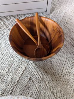 B. Smith Acacia Wood Salad Bowl Set with Serving Utensils