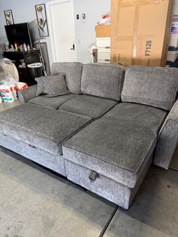 Chenille Fabric Sectional Convert To Bed
