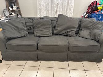 Gray Fabric 3-Seat Sofa with Pillows