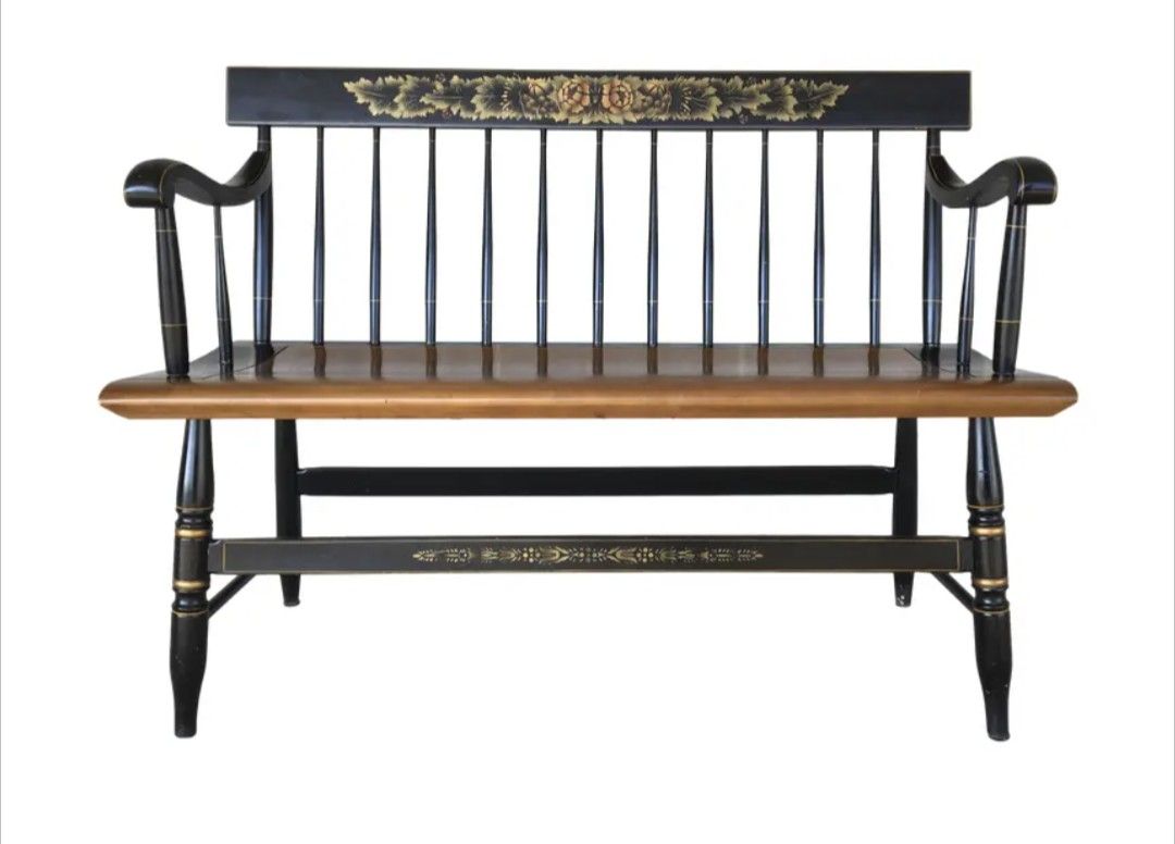 L. Hitchcock Solid Maple Black Harvest Deacon's Bench