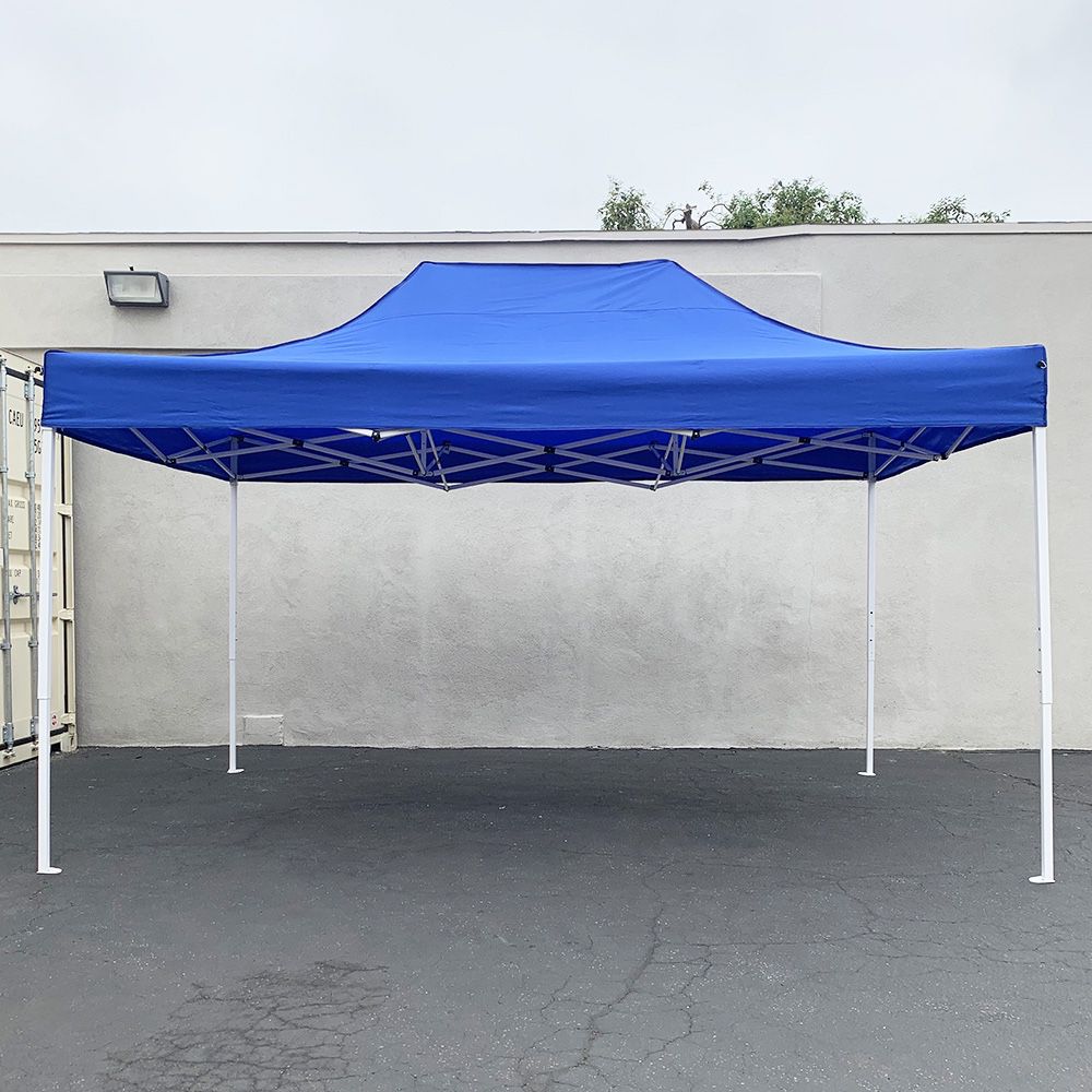 $130 (New) Heavy-duty 10x15 ft outdoor ez pop up canopy party tent instant shades w/ carry bag (white, blue) 