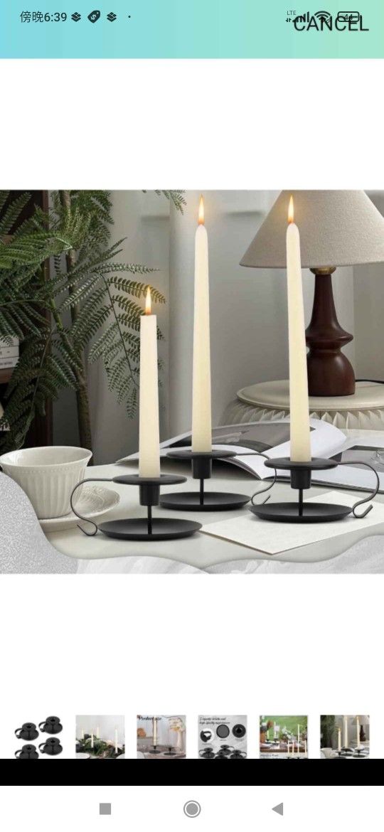 Candle Holders, Taper Candlesticks Holder Black with Handle,4 Pack Iron Candle Sticks for Wedding Home Vintage Table Centerpiece