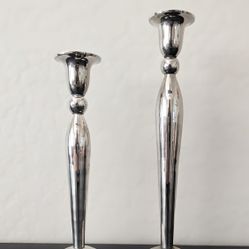 Silver Plated Candlestick Holders, Pair, 10-1/8" and 8-5/8" Tall