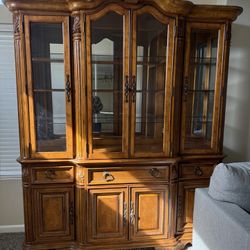 Beautiful Oak Hutch Two Pieces Plus Matching Dinning Room Table With Leaf 