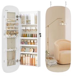 Unboxed LED Mirror Hanging Jewelry Cabinet -  White