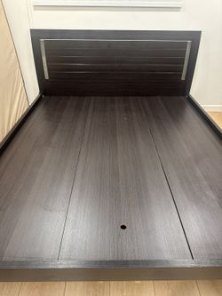 Dark/ Gray wood Cal King Bed Frame with Storage/ Dresser and Mirror