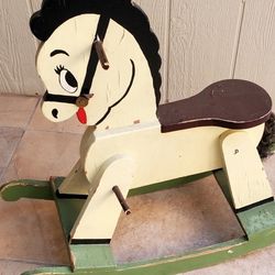 Vintage Painted Wooden Rocking Horse