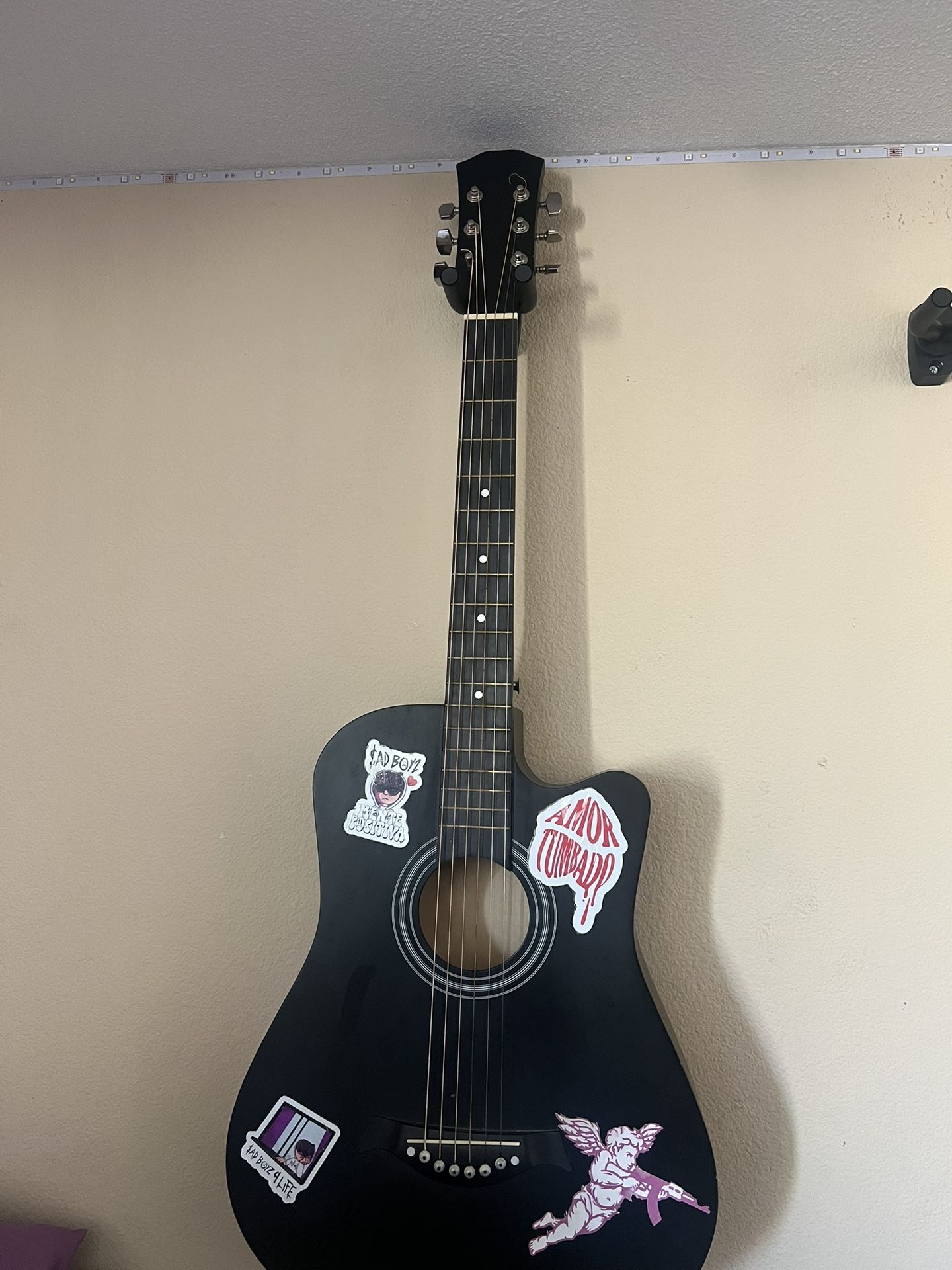 38" Black Acoustic beginner guitar Matte Finish, 18 Frets, Basswood Panel