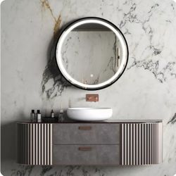 32 Inch Bathroom Wall Mirrors With 3 Color Lights Round Wall Vanity Mirror, IP54 Waterproof Frameless Crystal LED Anti-Fog Bathroom Vanity Mirror