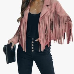 Pink Faux Leather Fringed Jacket Size M 