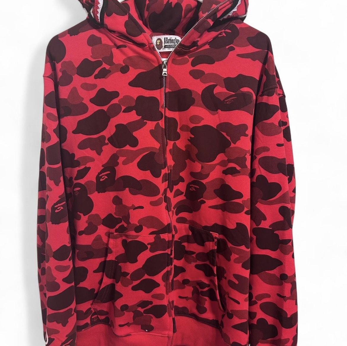 Red Bape Shark Full Zip Up Hoodie Size XL