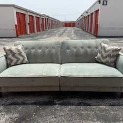 Velvet Square Arm Convertible Sleeper Sofa - Light Green! ***Free CurbSide Delivery***