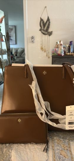 Tory Burch walnut oak new authentic bag and wallet