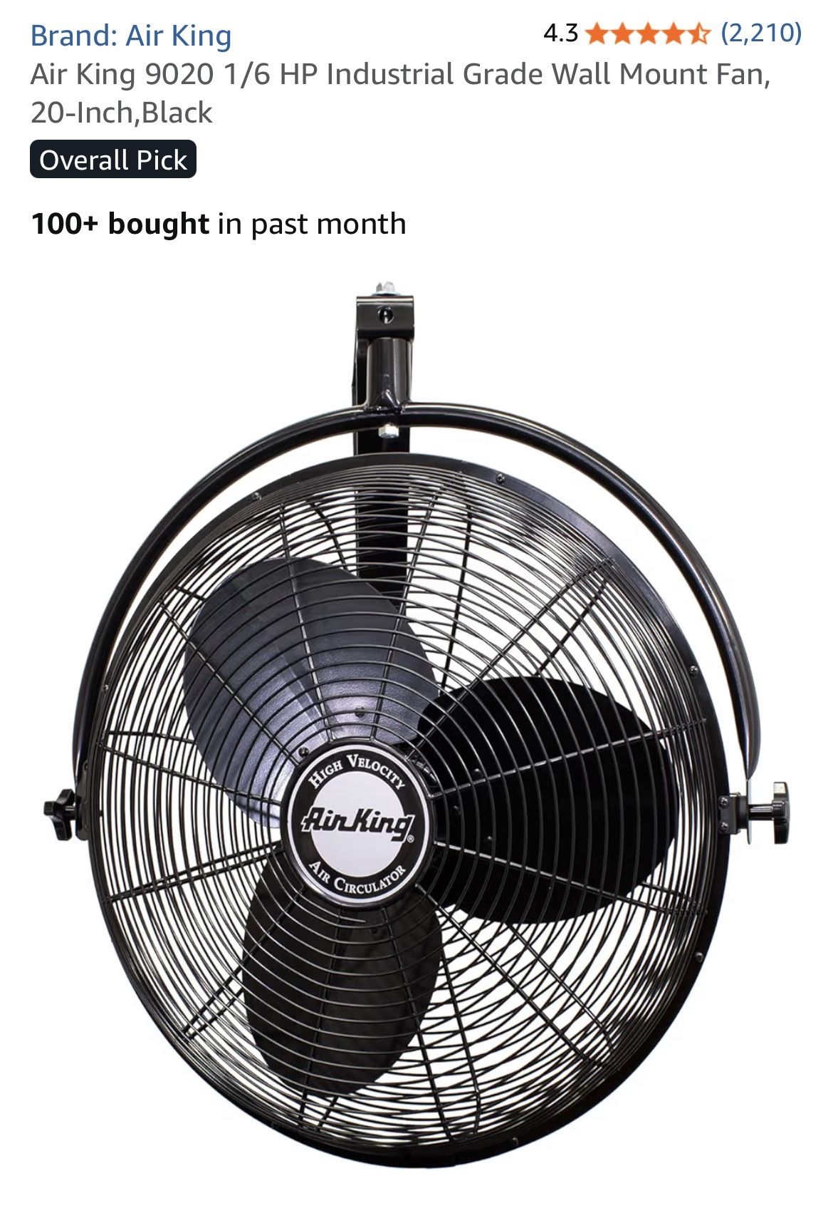 💨 Air King 9020 Industrial Grade Wall Mount Fan – 20” (Black) ⚙️ 🆕 Brand New in Box – Never Used!
