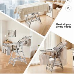 Heavy-Duty Foldable 3-Tier Clothes Drying Rack, Thickened Stainless Steel Frame with Anti-Slip Wheels for Indoor Outdoor Use, Space-Saving Laundry Rac
