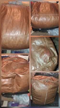 Saddle Brown Faux Leather Pouf Ottoman