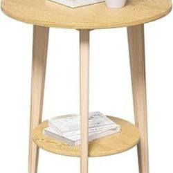 Wooden Round End Table, Coffe Table Double Layer Small Round Side Table, Mini Tea Table