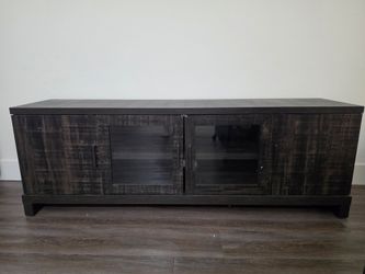 Dark Wood TV Stand with Glass Doors