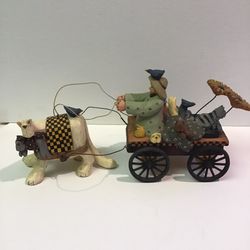 Vintage Williraye Studio Figurine: Cat Pulling Wagon w/Girl & Kittens 