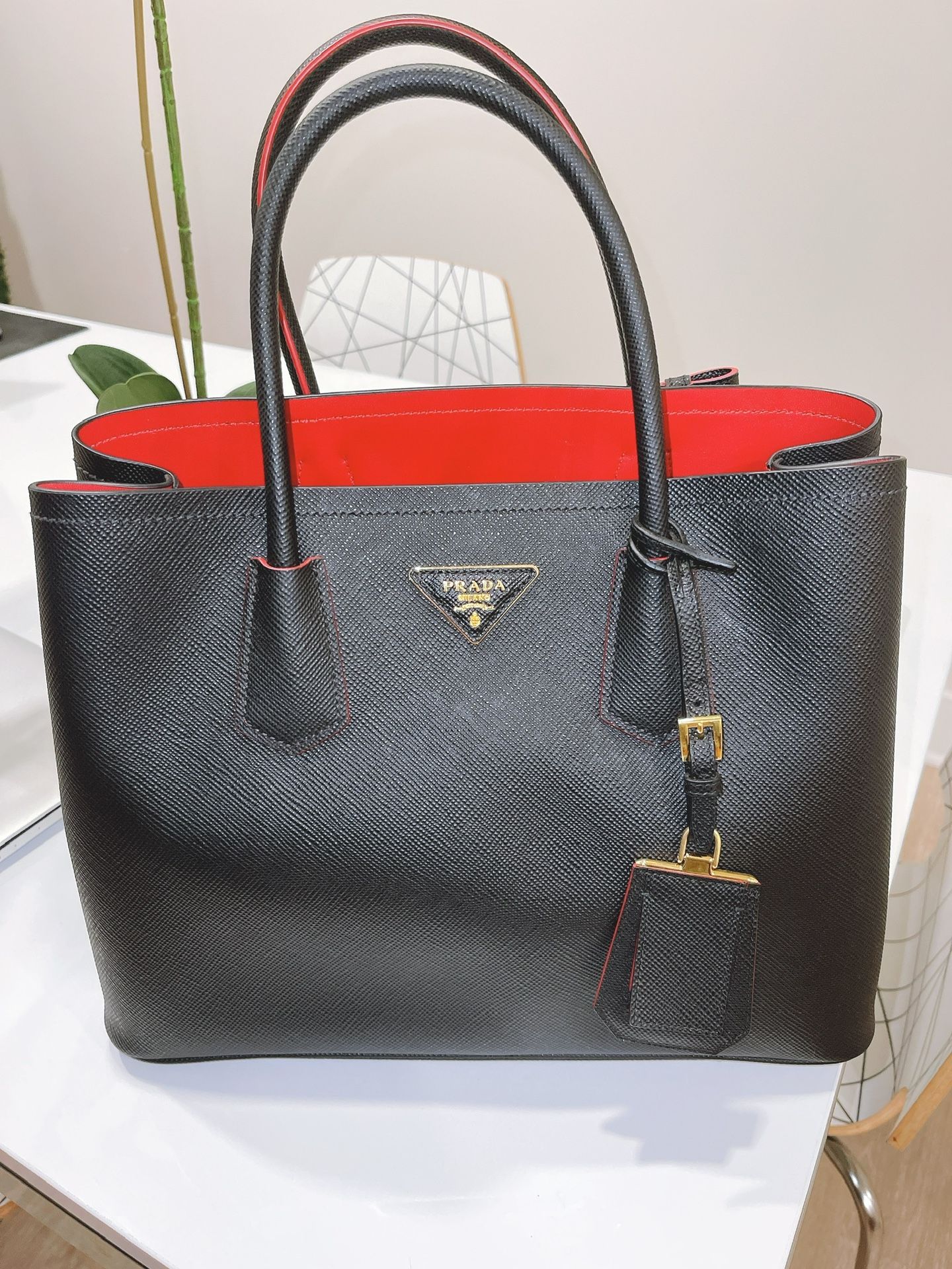 New Prada Medium Saffiano Double Leather Bag Purse