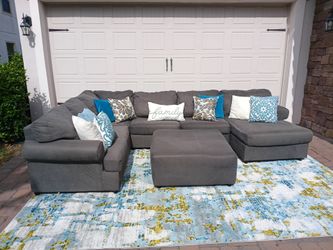 Grey U Shaped Sectional with Ottoman