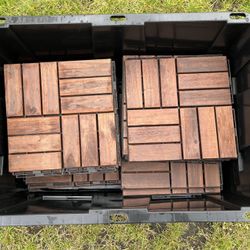 IKEA Runnen Patio Tiles  (QTY 45) and 2 Storage Bins