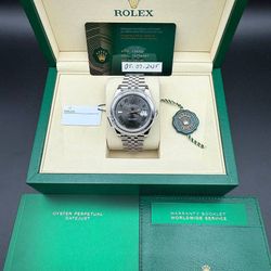 Brand New July 2025 Rolex Datejust 41mm 126300 Gray Wimbledon Dial Steel Jubilee Full Set