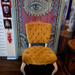 Antique tufted upholstered chair, referred to as a Queen Anne chair  33"×19"