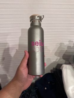 Metallic Gunmetal Stainless Steel Water Bottle with Bamboo Screw Lid & Carrying Handle