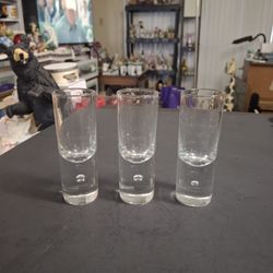 Kosta Boda Sweden Pippi Clear Suspended Air Bubble Art Glass 2OZ Shot Glasses, Also Known As Aqua Vit Or Schnapps Glasses Set Of 3