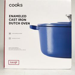 NEW - Blue Cast Iron Dutch Oven With Lid 5.6QT