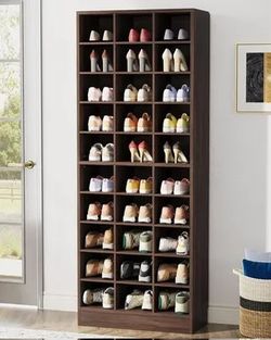 Tall Wooden Shoe Cabinet – 30-Pair Storage & Space-Saving