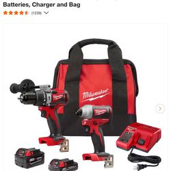 Hammer Drill Impact Combo Kit With Two Batteries Charge And Bag 