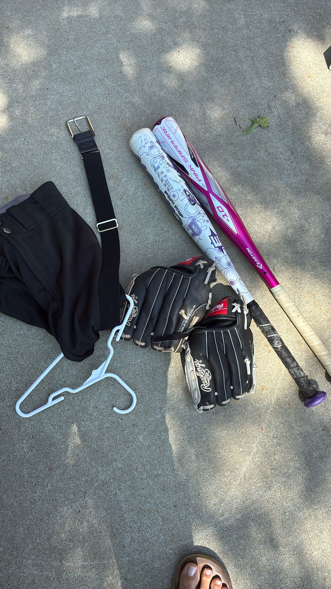 Girls Softball Bats, Gloves, Pants, And Belt