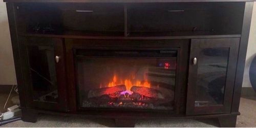 60”  Wood Fire Place Tv Stand (Blows Out Real Heat) PICK UP ONLY