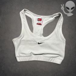 Nike Team Sports Bra Women's S White Center Swoosh Racerback Y2K Vintage