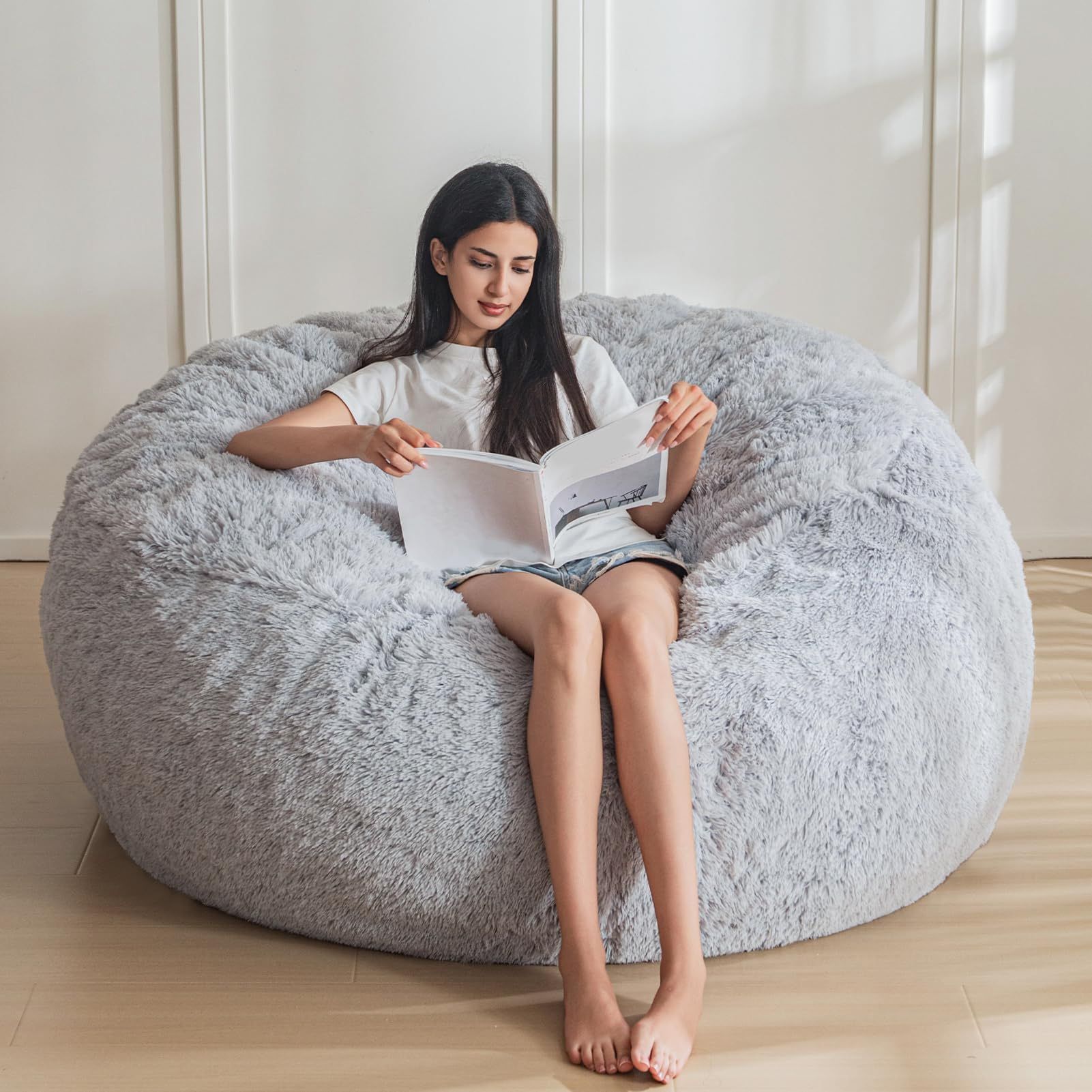 Bean Bag 6’ Huge Large 6 FT Bean Bag Chair Foam Filling-Ultra Soft Fur-Washable Cover $100 Firm