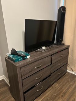 Dark Gray 6-Drawer Wooden Dresser and Night Stand