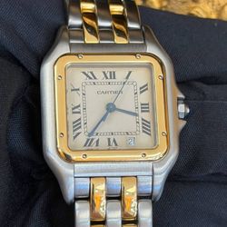 Cartier Panthere 2-Line 183949 27x36mm 18k Yellow Gold and Stainless Steel Bracelet Hidden Clasp White Roman Dial 18k Yellow Gold Bezel Watch Box Appr