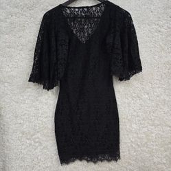 Whimsigoth Lace Mini Dress Black Flare Sleeve Fairycore Goth Womens Small 